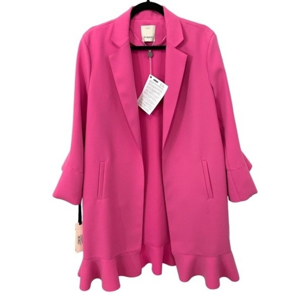 NWT‎ PINKO Blazer Pink Ruffle Crepe Open Front Cardigan Jacket Size 44 / US Sz 8